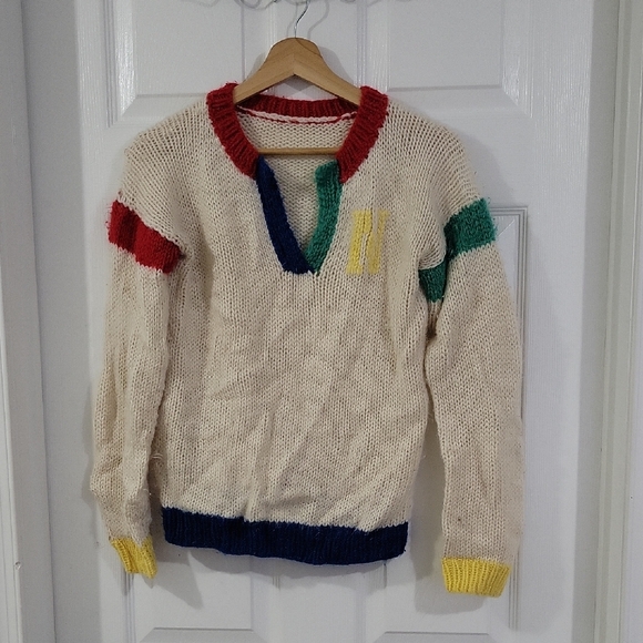 Colorful Knit Sweater with Red, Green, and Yellow Accents - Picture 1 of 4